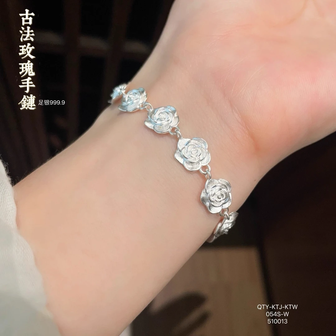 足银手链 大花手链 原创设计女珠宝甜美风素款精美气质