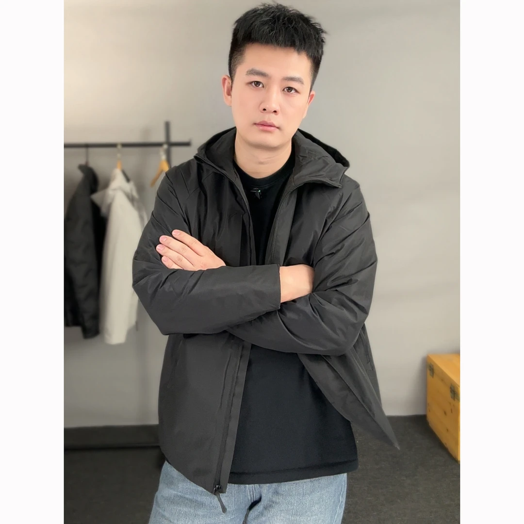 LW秋冬男士外套连帽纯色净版薄棉衣高品质简约百搭舒适轻薄款棉服