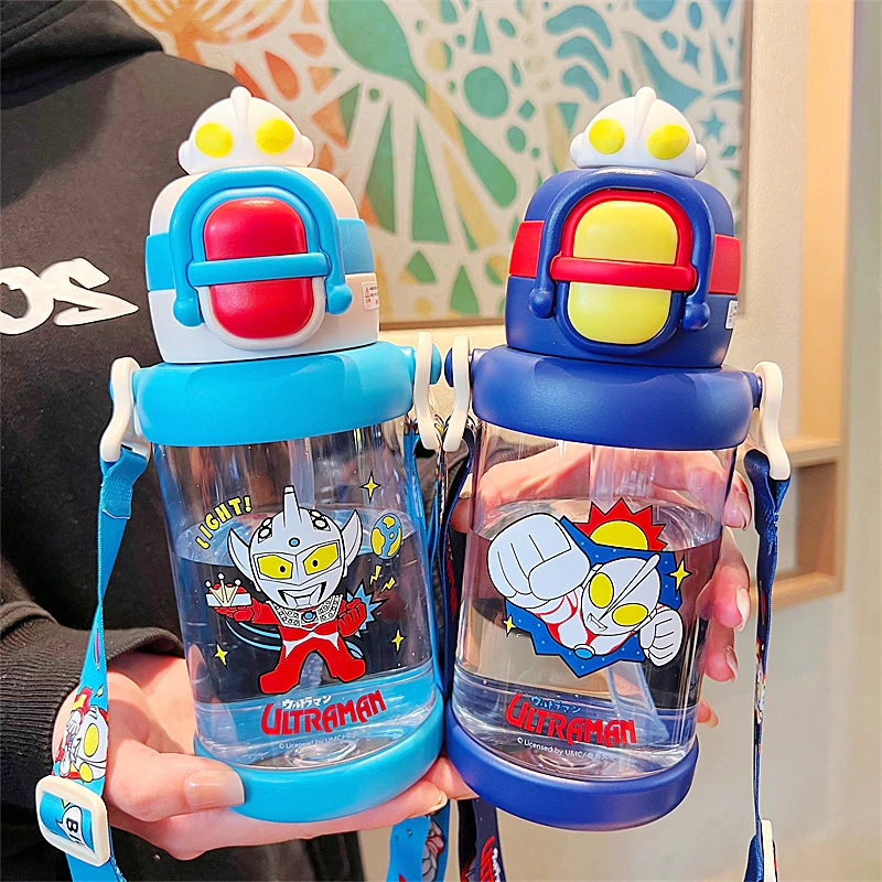 奥特曼儿童双饮吸管杯男女孩上学可爱塑料杯小学生水壶幼儿园水杯