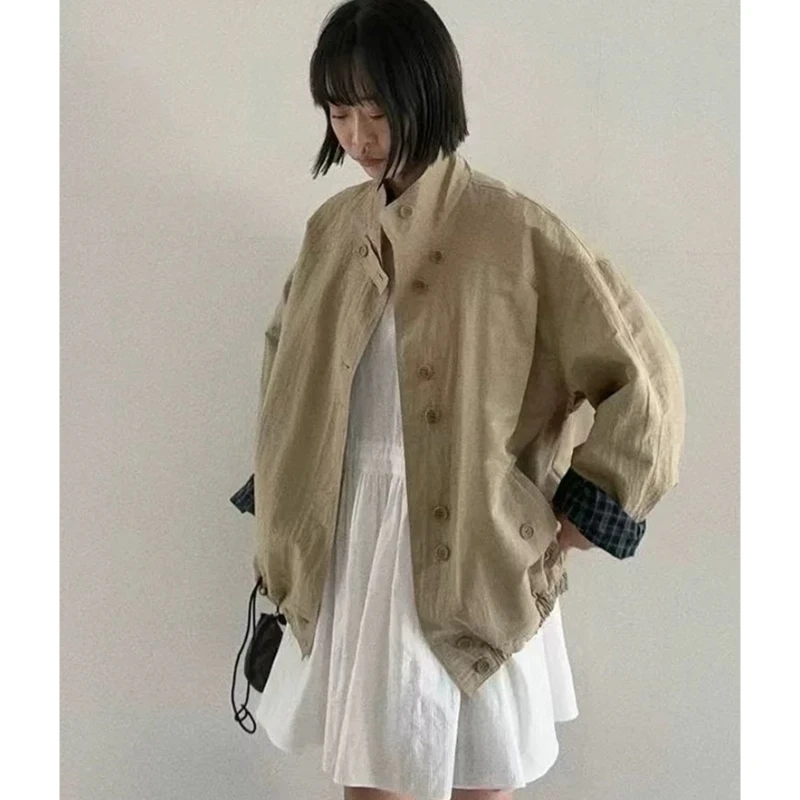 2025秋季新款宽松休闲立领工装风夹克上衣外套女潮