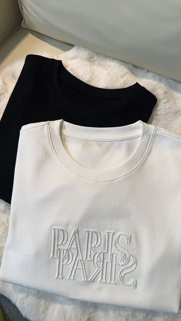 YIYI Studios【Paris编织绣】2025新品 简约显瘦基础款短袖T恤