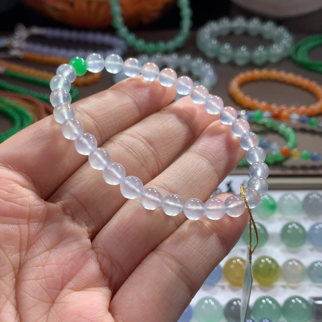 翡翠未镶嵌手链玻璃种茅台白刚单圈 卡5.68~6