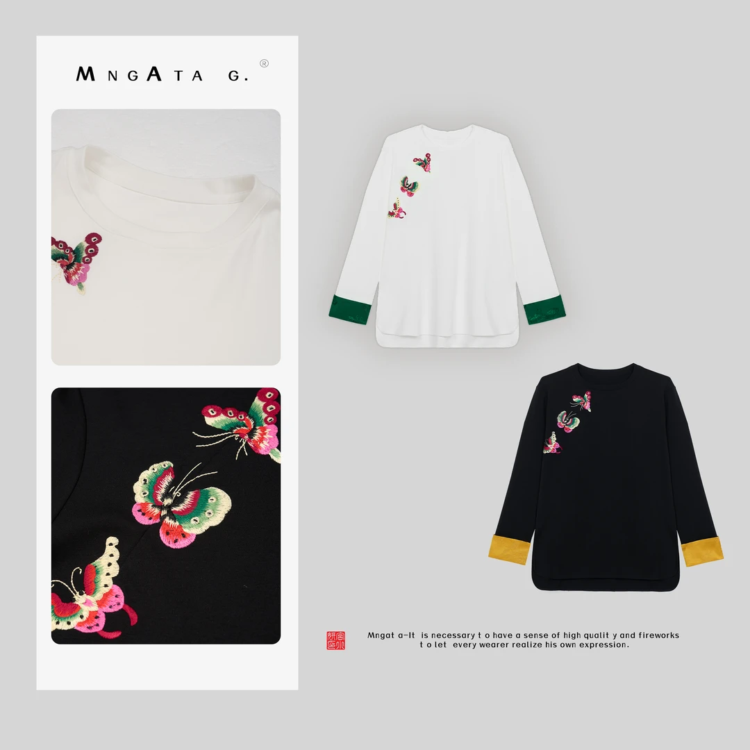 MNGATA G.宫小妍【清平乐】新中式中国风圆领拼接上衣早秋X280315