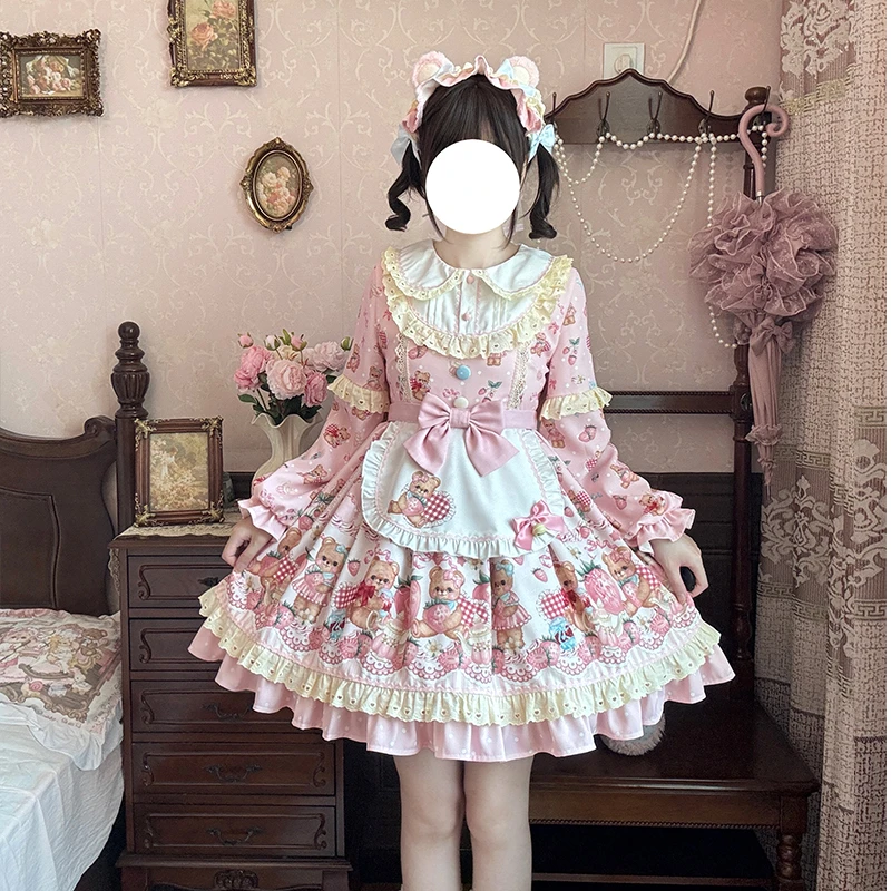 新品-  原创 - 爱心草莓熊  少女可爱Lolita连衣裙
