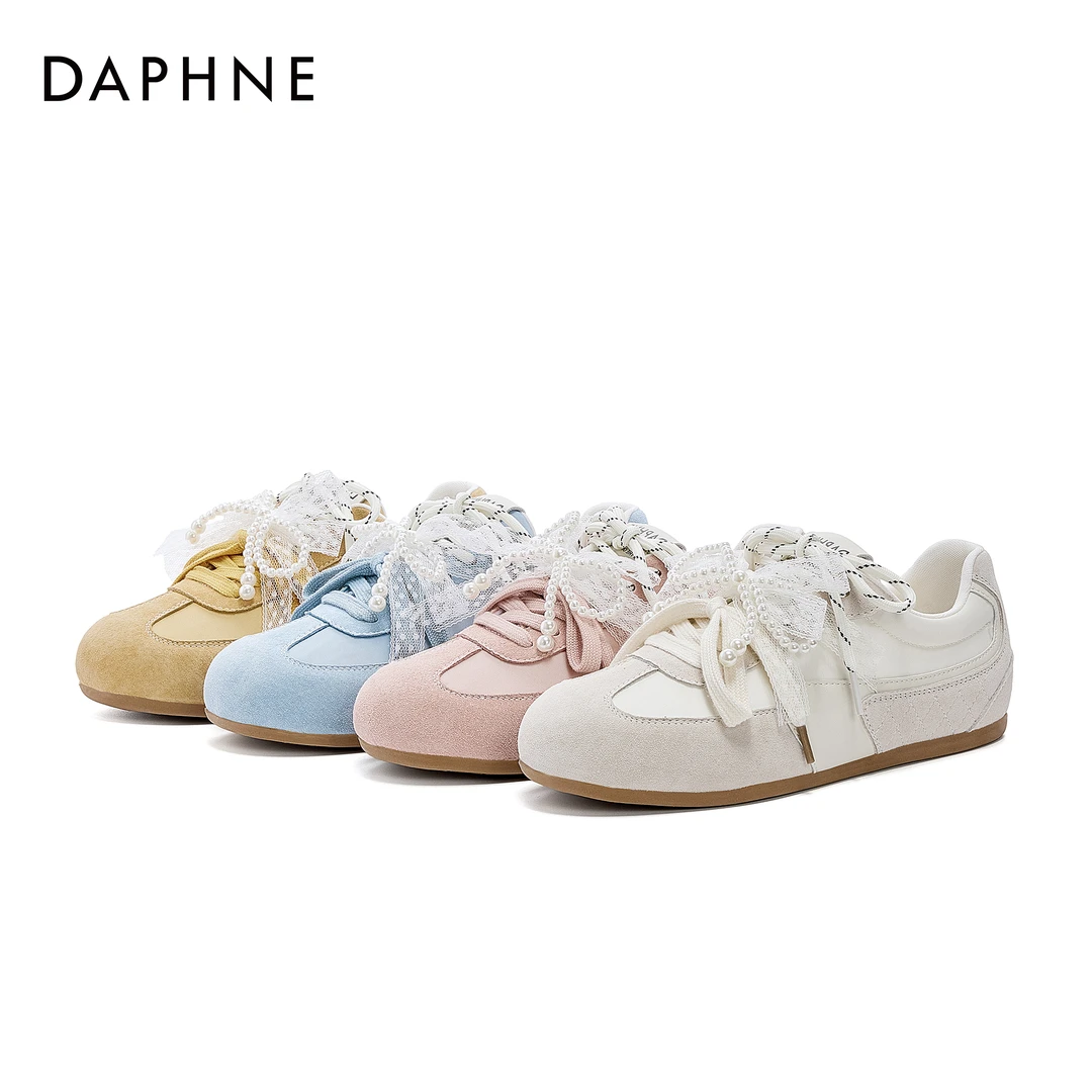 达芙妮多色软底芭蕾德训鞋2025春夏新款珍珠蕾丝系带运动休闲鞋女
