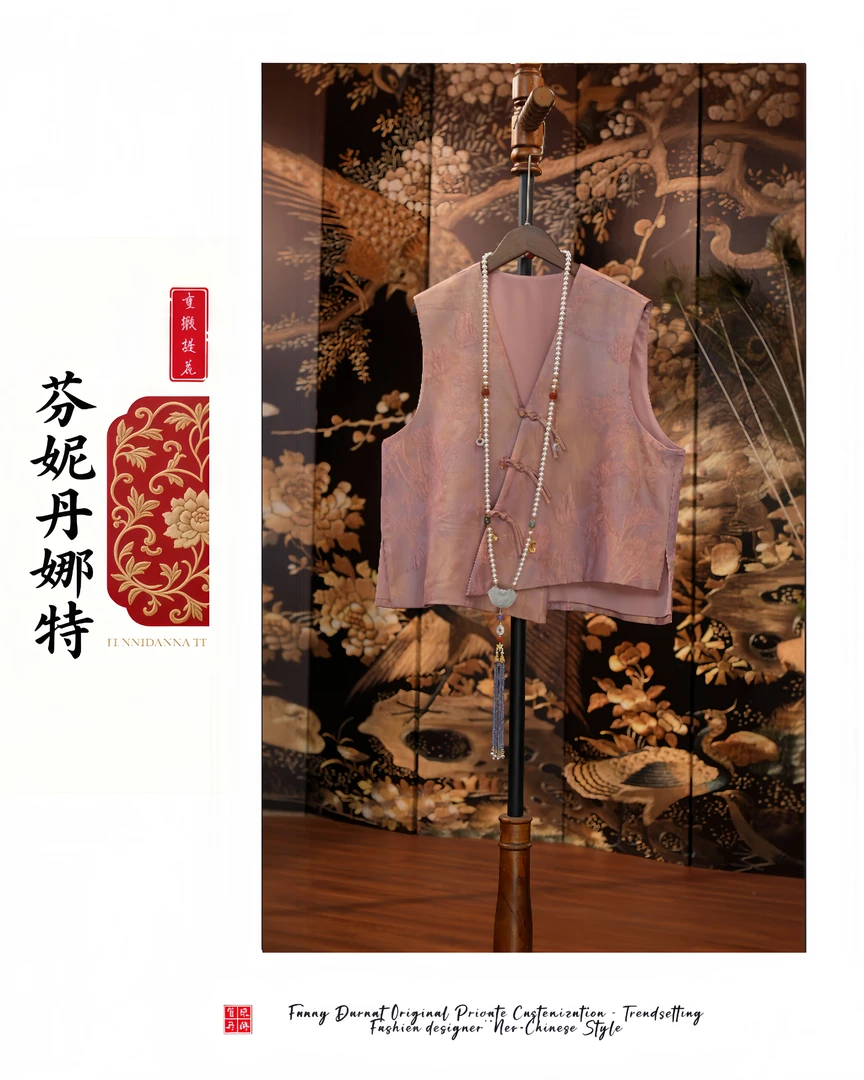 新中式重缎提花鎏金太太服马甲斜襟复无袖日常气质短款背心6014