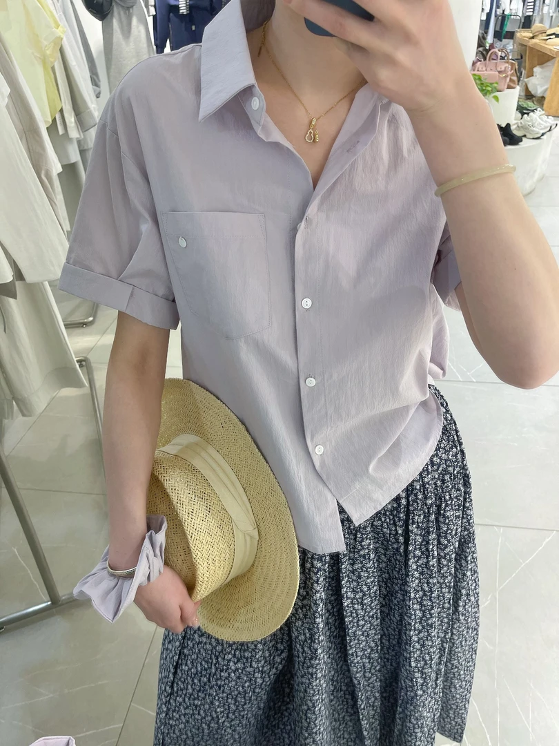 [羽奢时尚]简韩翻领气质时尚百搭小众短袖上衣72996