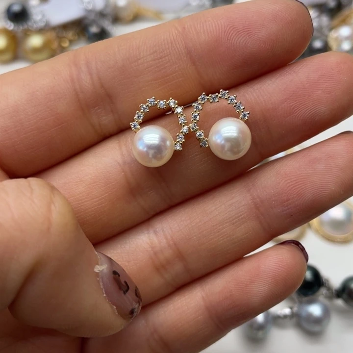 海水珍珠耳饰银S925镶嵌