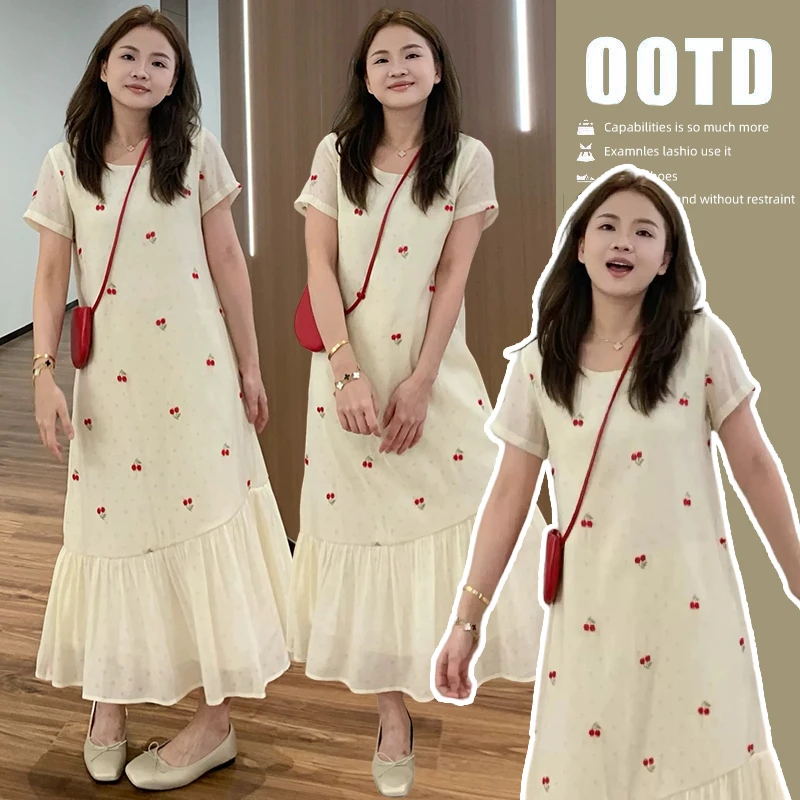 温柔时尚孕妇装夏季新款爆款新甜美樱桃刺绣度假风休闲舒适连衣裙