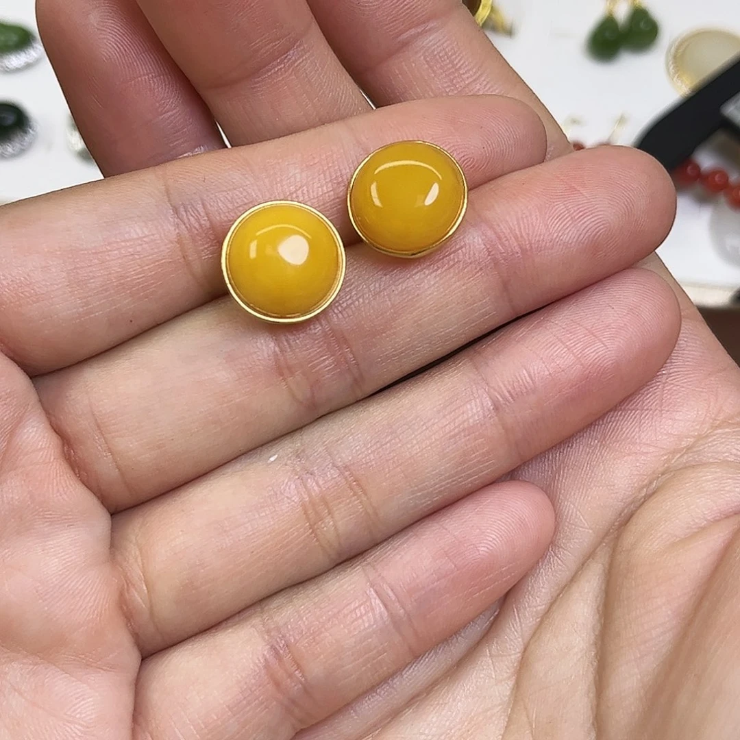 和田玉银S925镶嵌耳饰