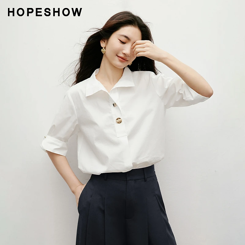 红袖2025秋季新款女装异形金属扣衬衫半开襟套头上衣90125242001