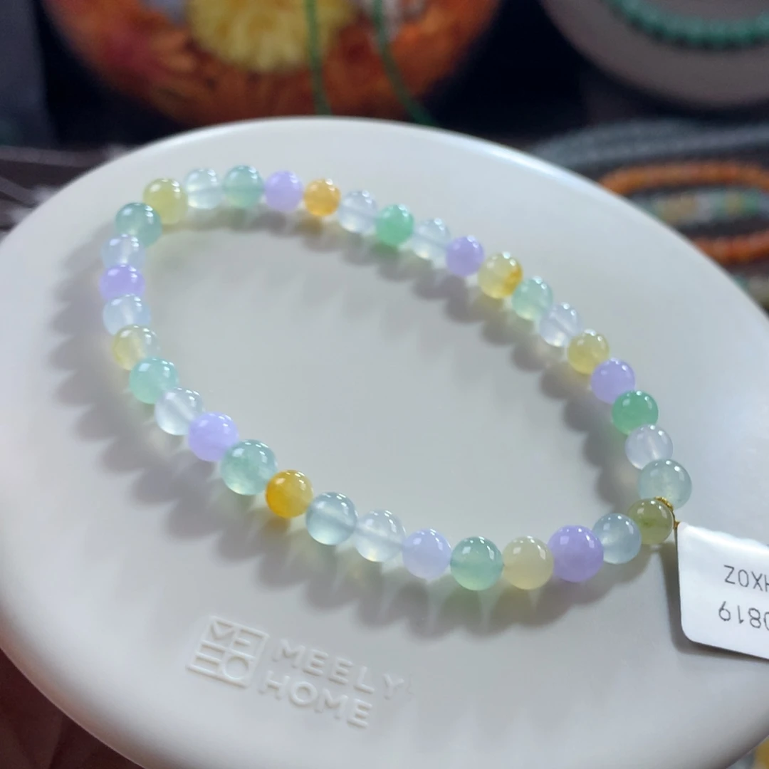 翡翠未镶嵌手链冰种甜美马卡龙多宝单圈卡5.3~6