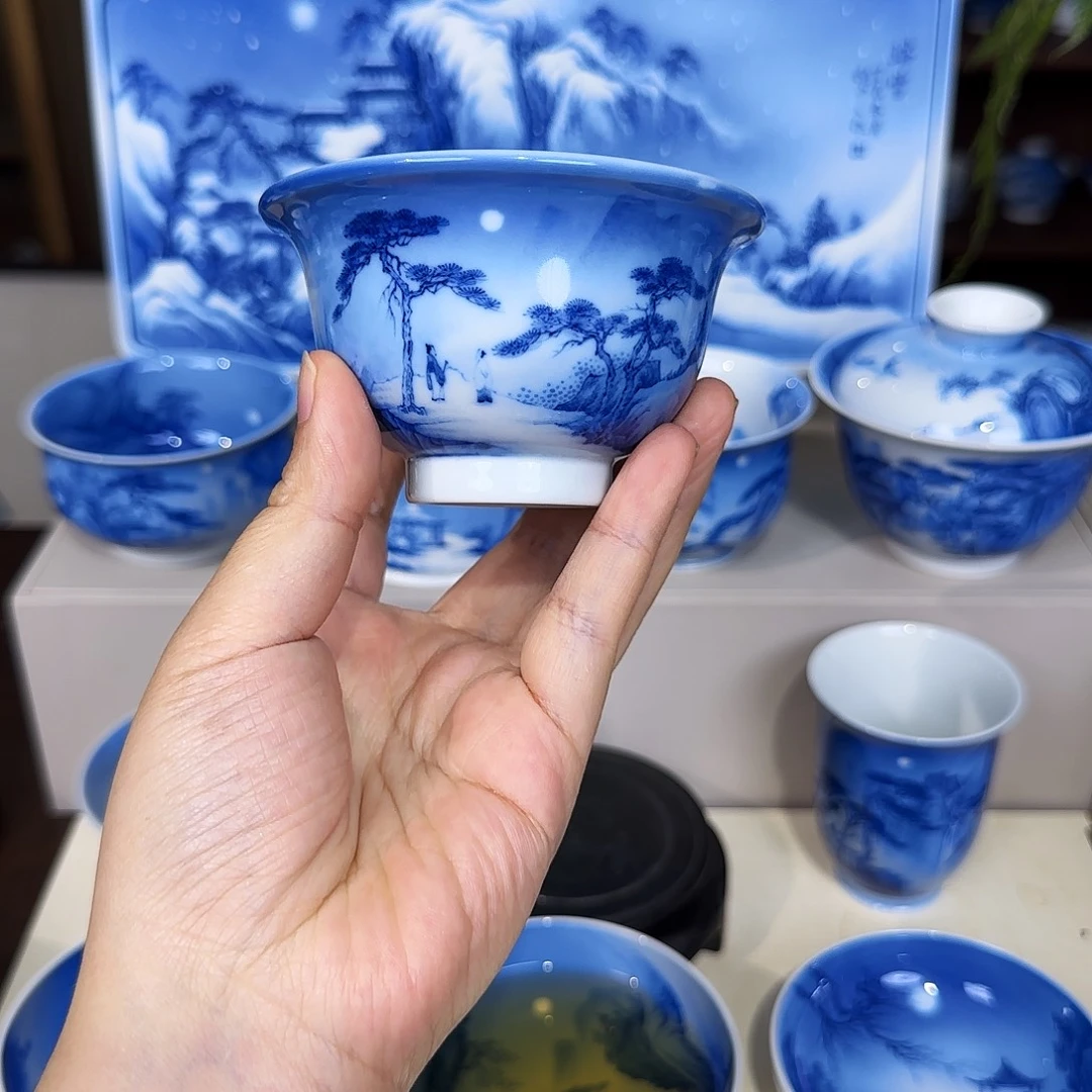 西****青花山水夜景杯杯