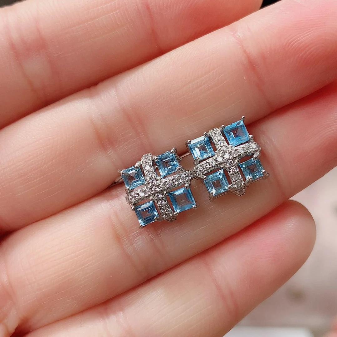 托帕石耳饰银S925镶嵌