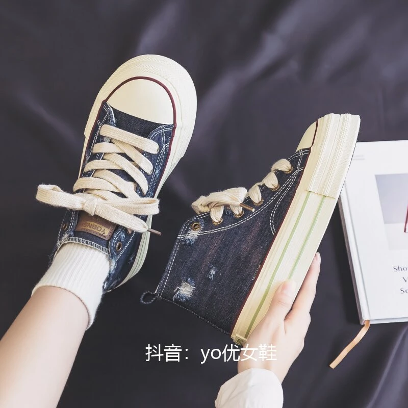 【Xin】春夏季高帮潮流设计感帆布鞋2025新款厚底百搭休闲板鞋女