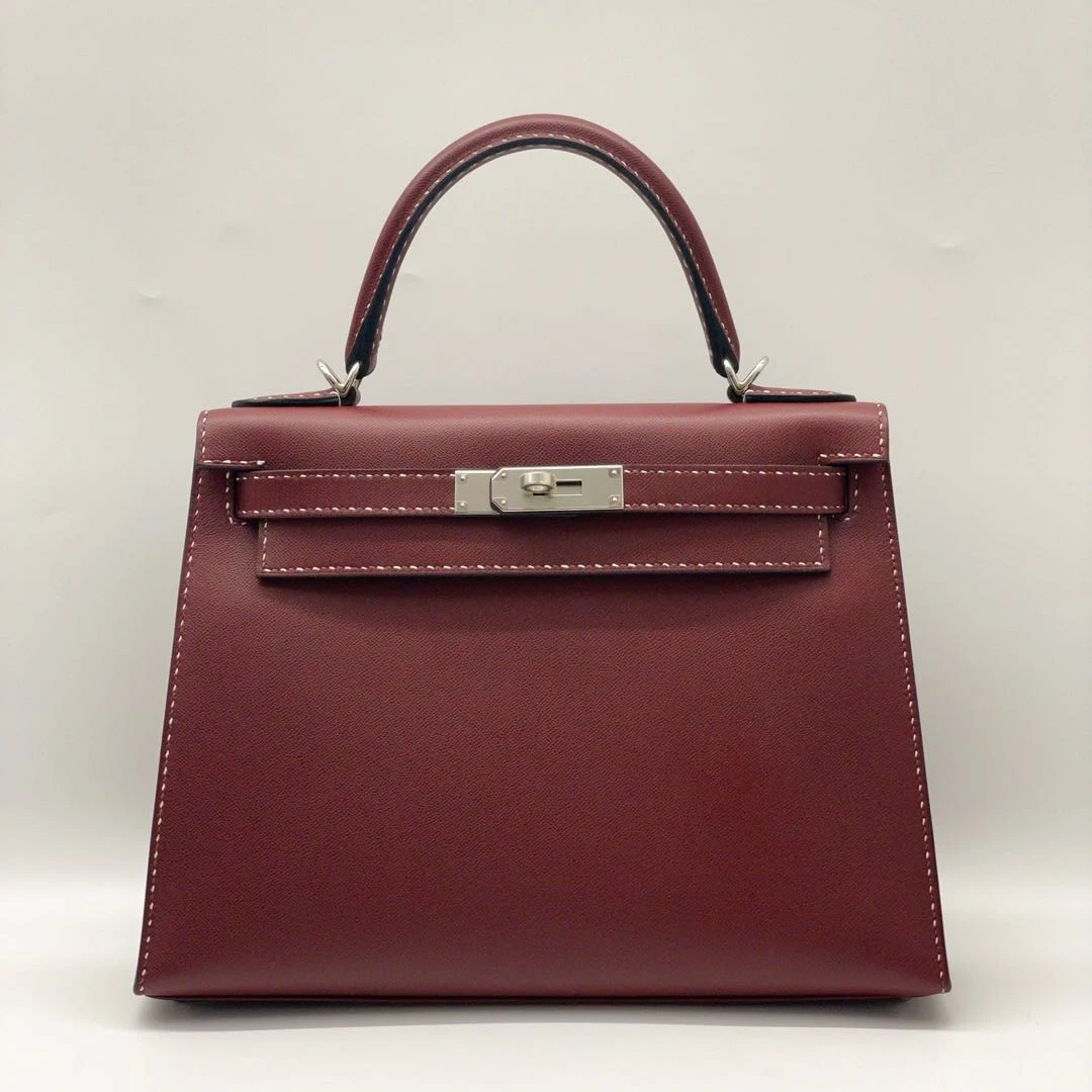 99新 Hermes/爱马仕 kelly28手提包爱马仕红银扣 monsieur皮 D刻