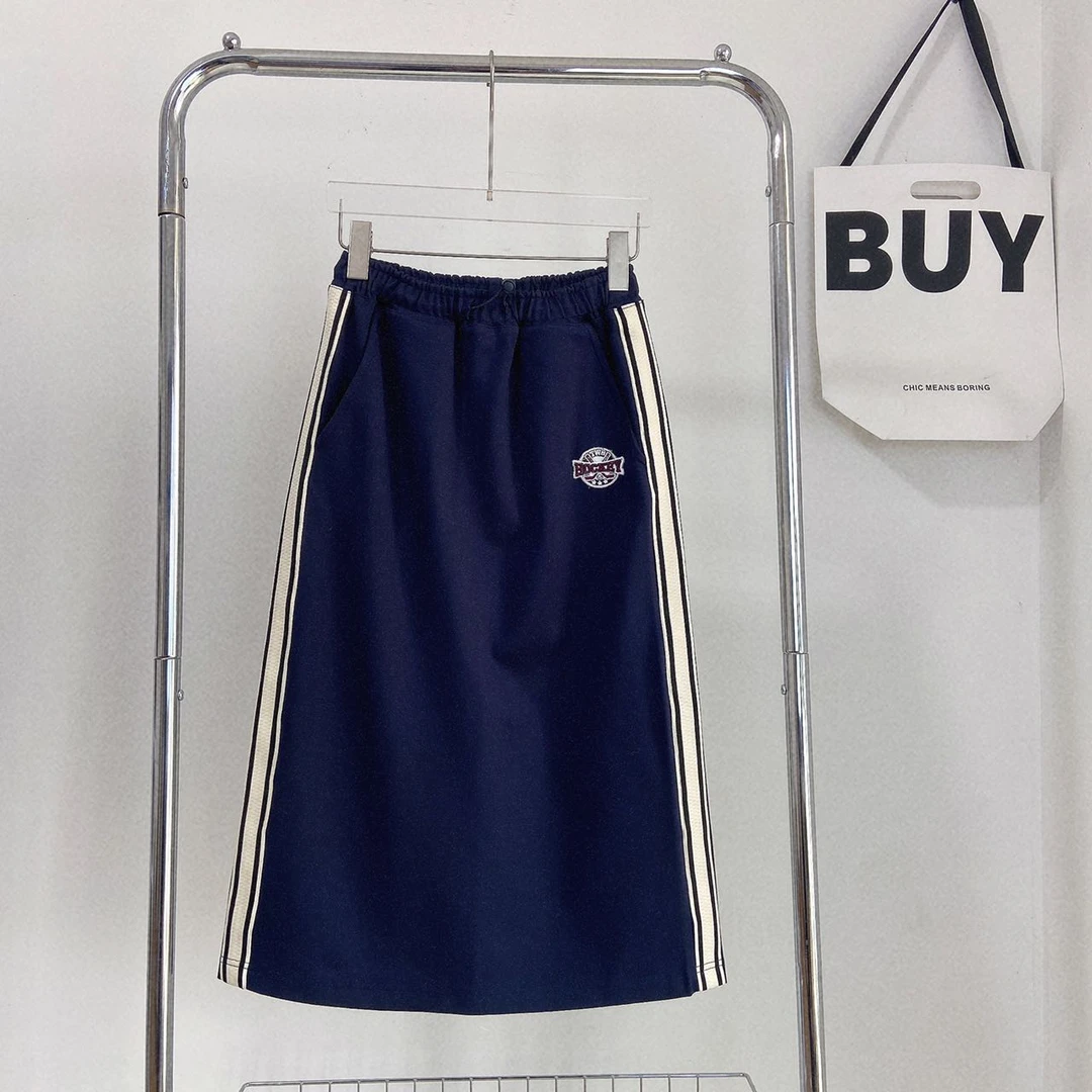 明星同款 收腰休闲百搭时尚半身裙 蓝色开叉半裙 包臀裙