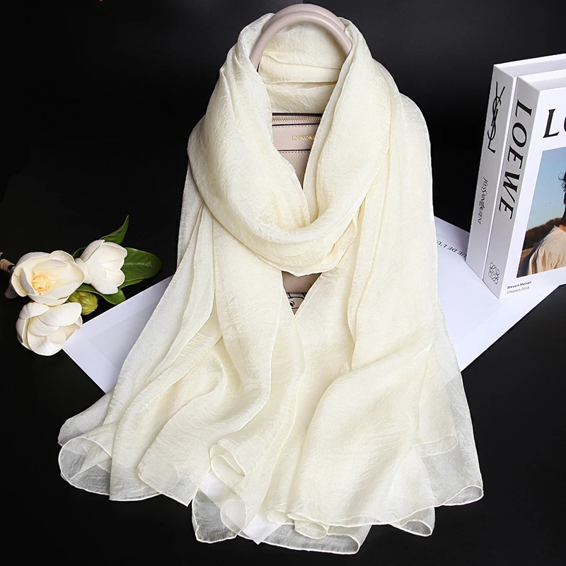 洋气韩版丝巾高级感保暖围脖春秋冬防晒纱巾百搭围巾披肩乳米白色