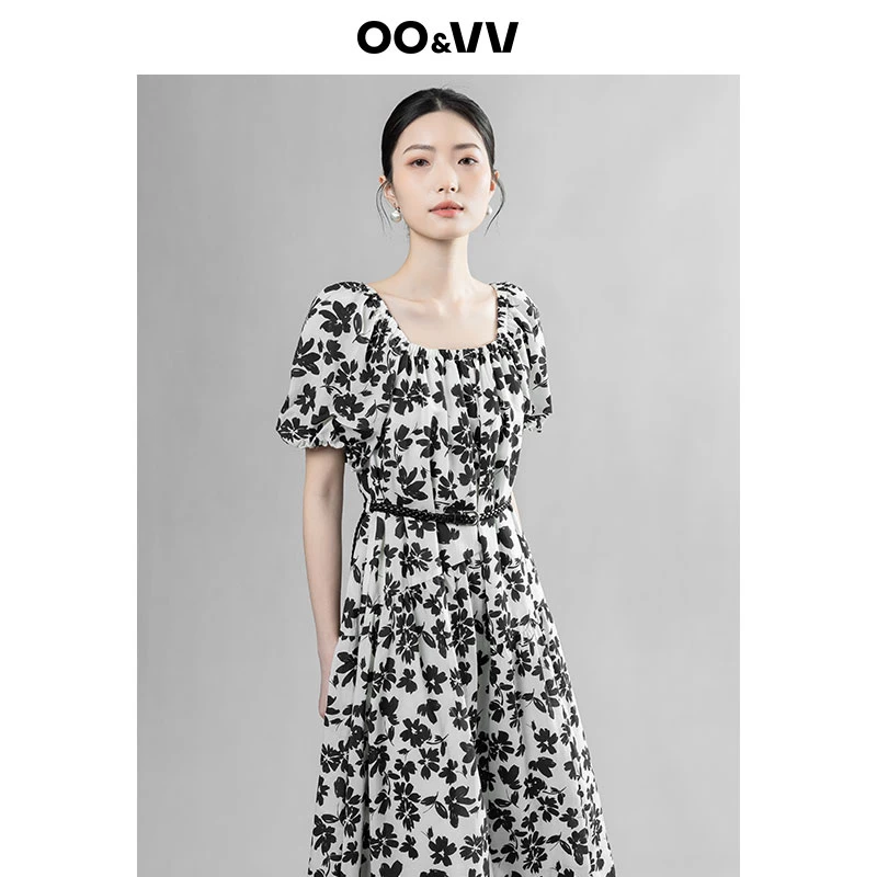 OO&VV气质法式长款碎花度假连衣裙裙子时尚显瘦长裙夏季连衣裙
