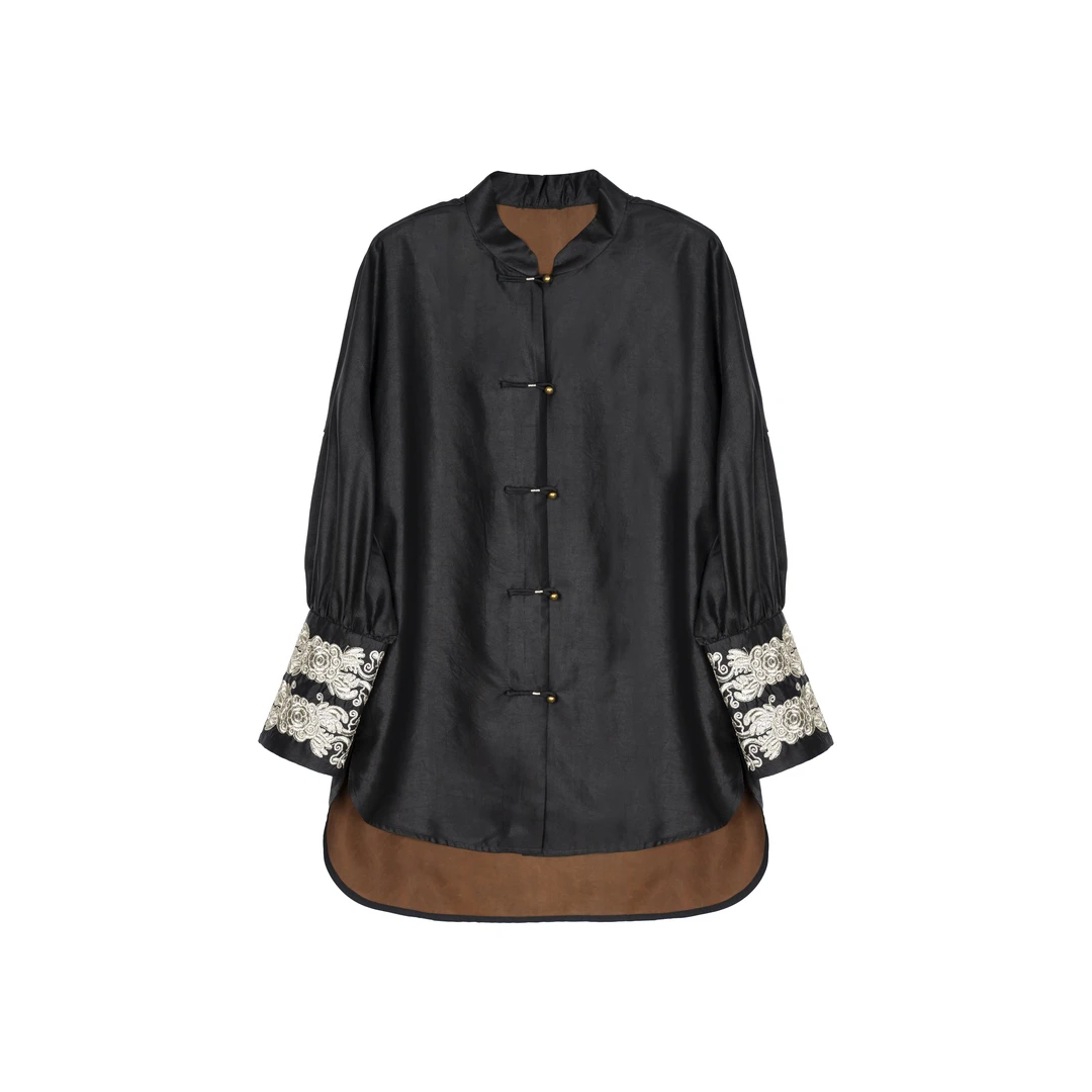 九儿家9963香云纱刺绣衬衣新中式气质