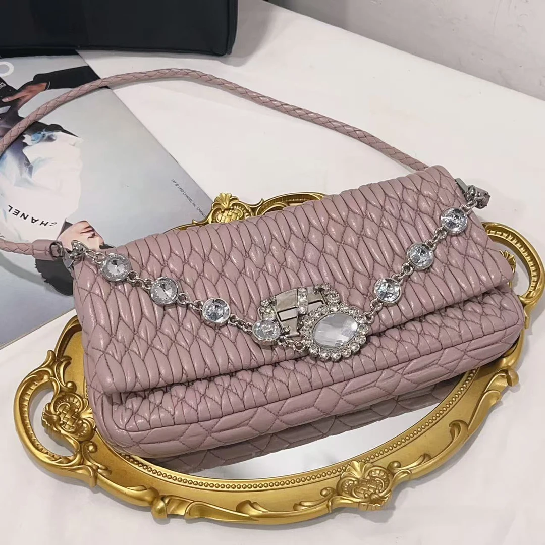 95新 MIU MIU/缪缪 缪缪粉紫色褶皱斜挎包/聪/95新/原肩带