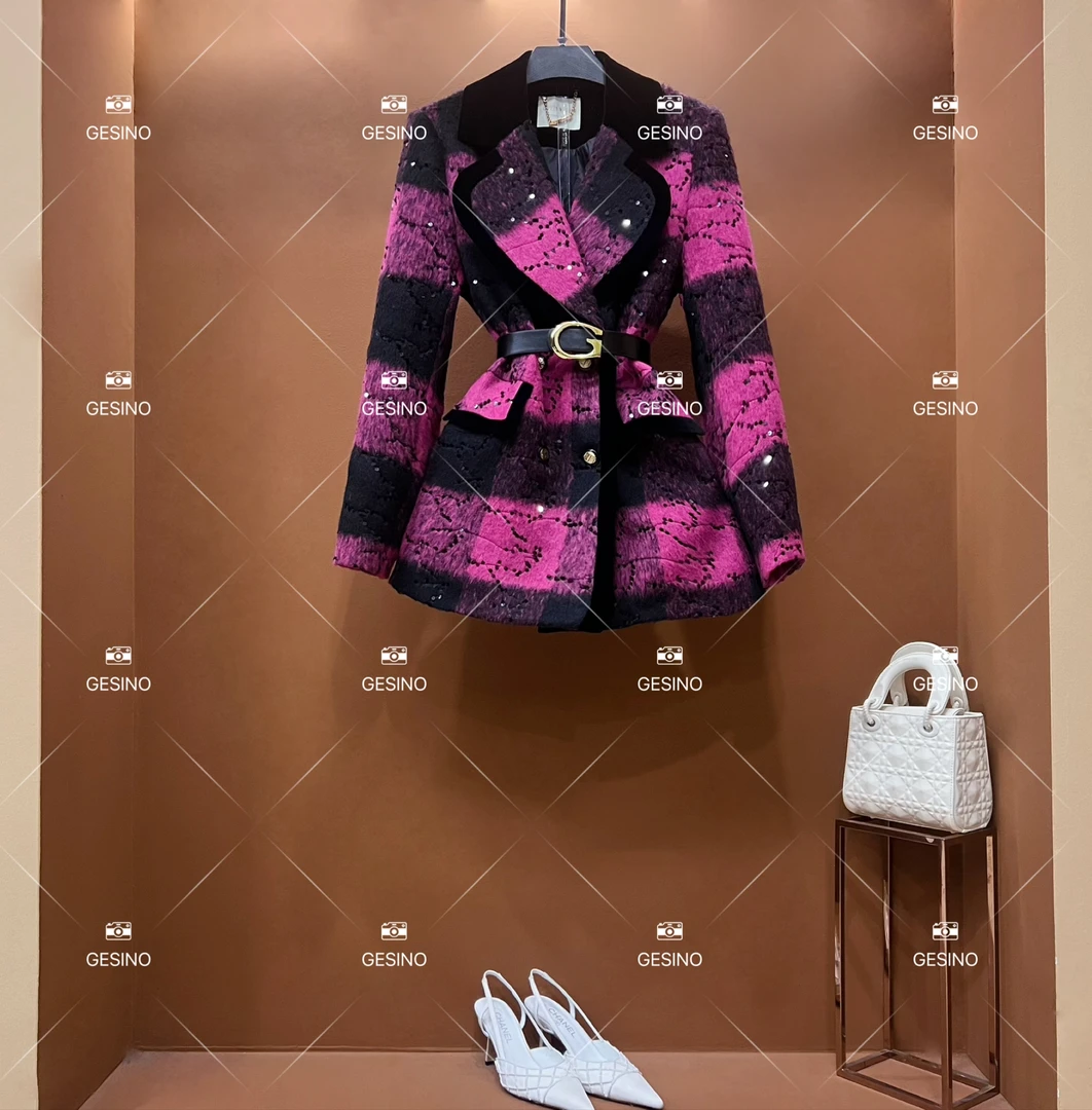 【丽】秋冬气质小香风时尚设计师中长款外套 QD-2025619