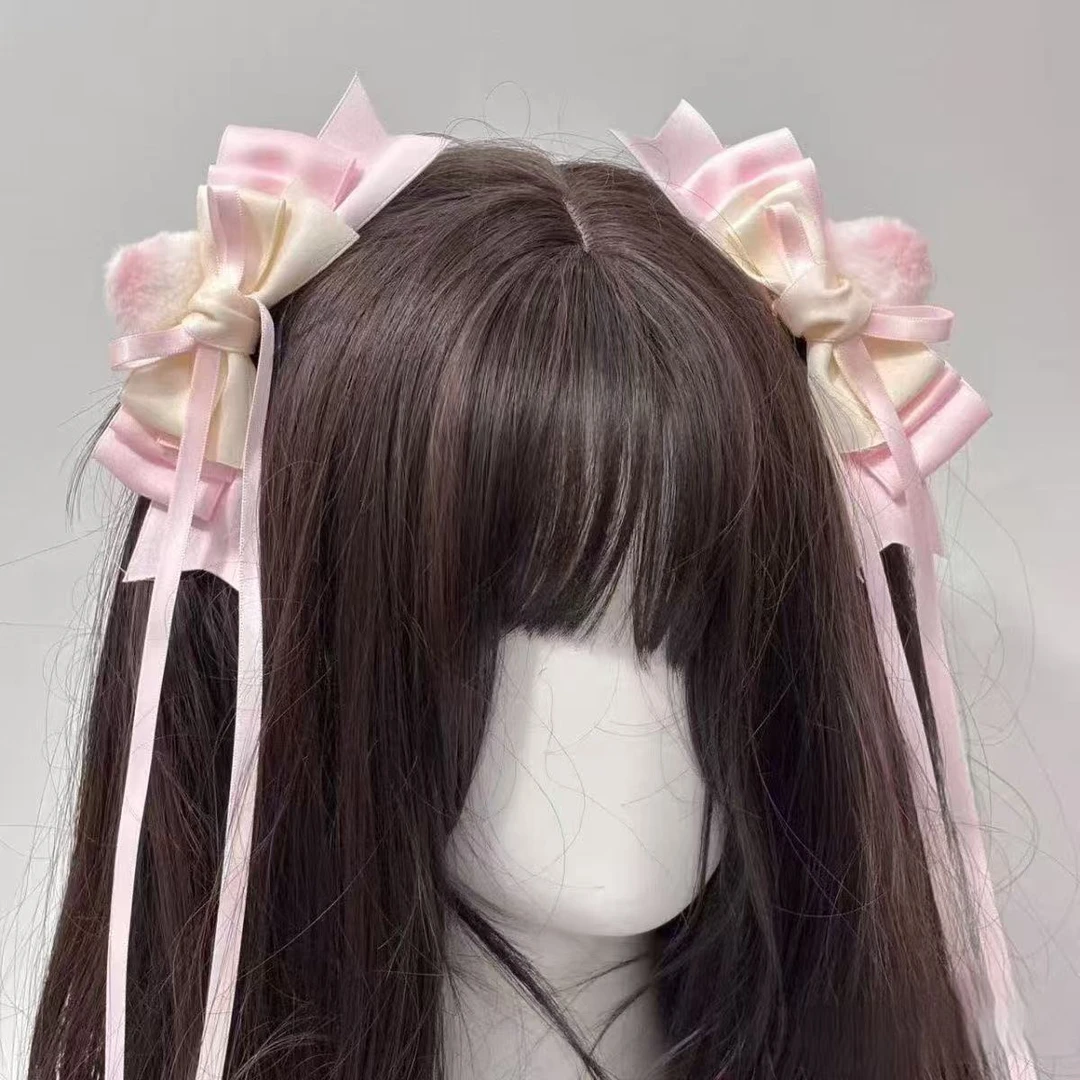 可爱猫耳蝴蝶结飘带发夹甜美少女芭蕾风发饰Lolita刘海侧边夹头饰