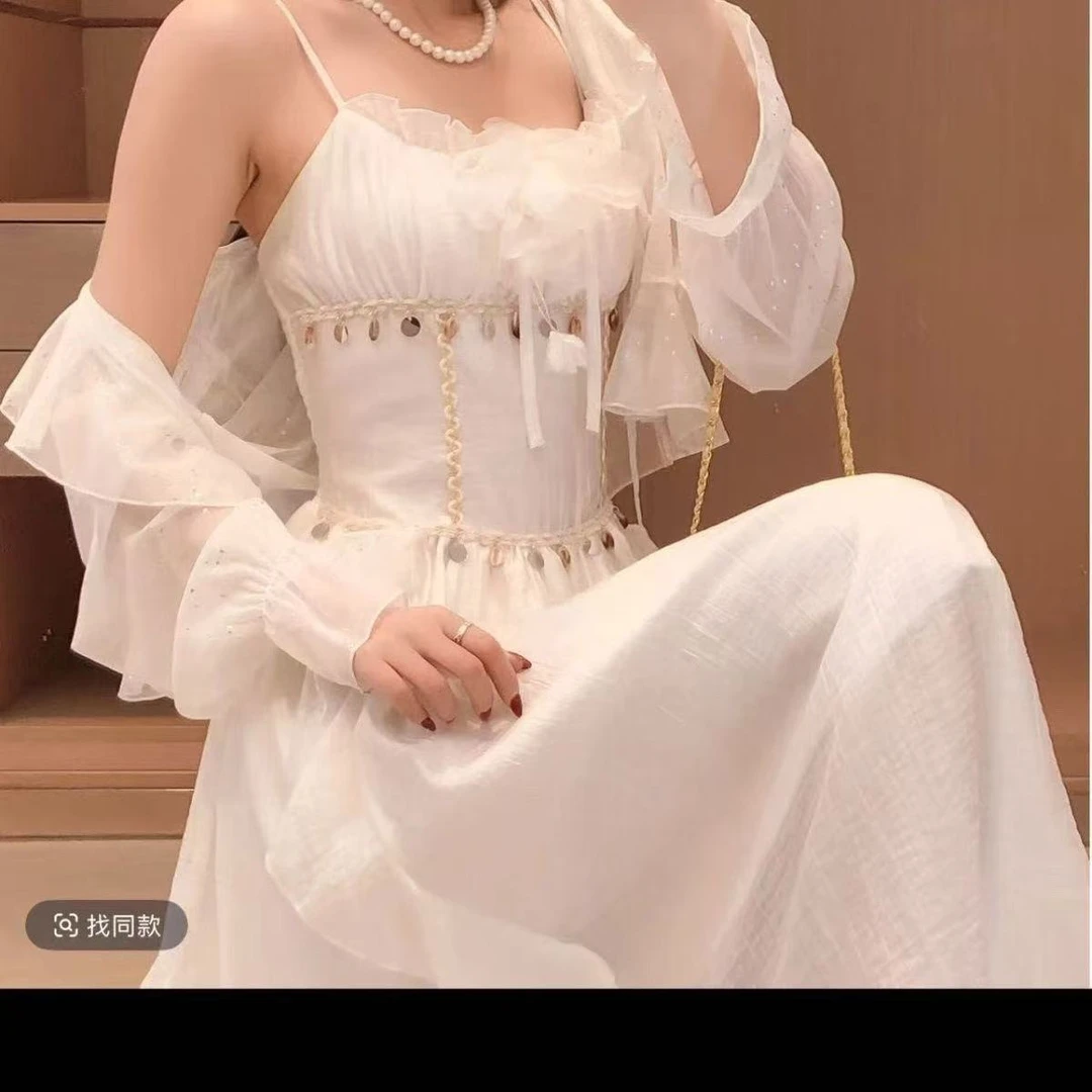 民族风流苏吊带裙防晒开衫两件套装女夏季旅游拍照时尚减龄仙女裙