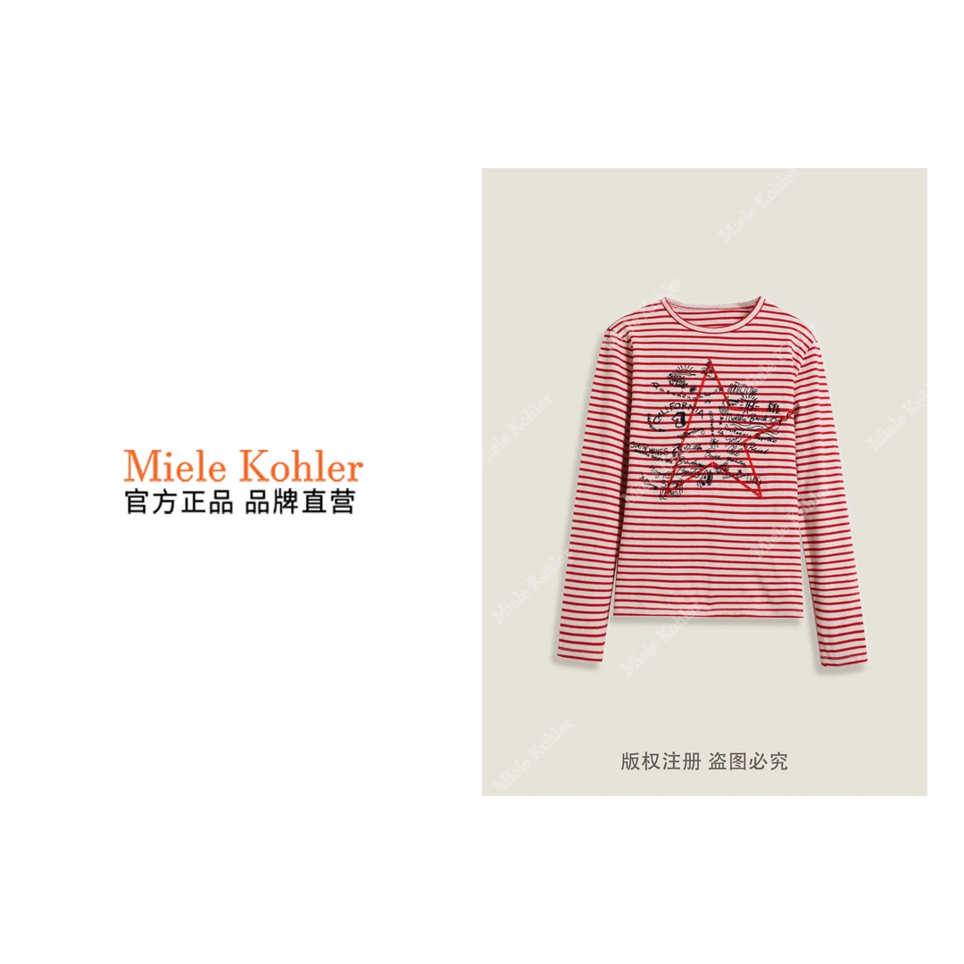 100%棉春季新款设计感刺绣绣花女长袖T恤MKKQ67924【澳门小源同款】