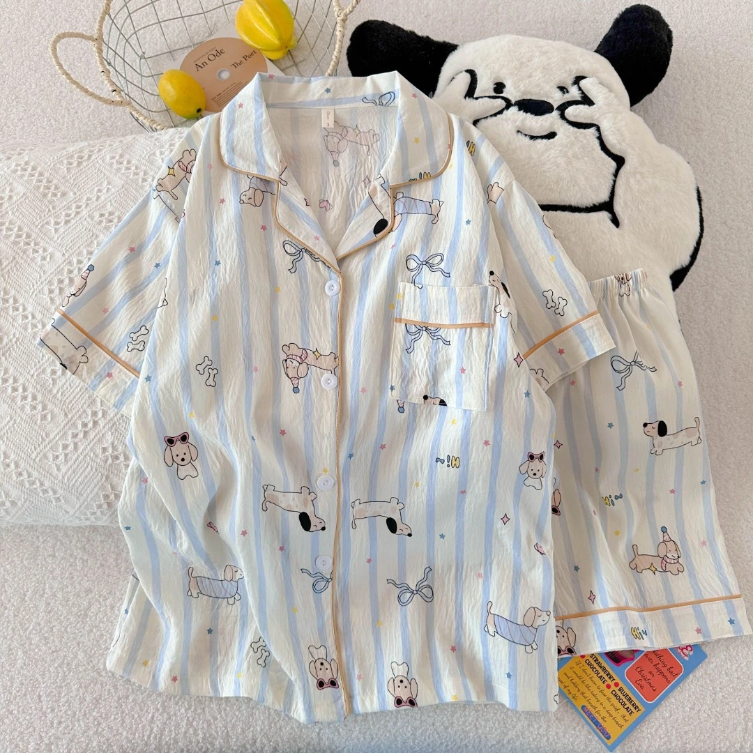 短袖短裤睡衣女夏季卡通可爱外出2025年新夏款宽松家居服套装