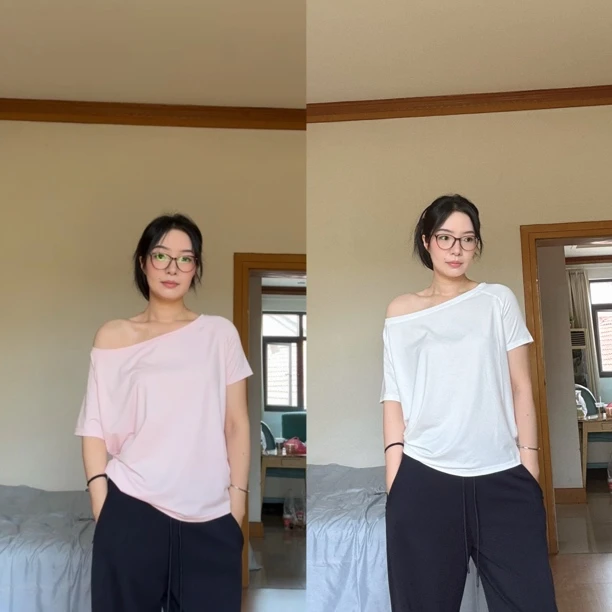 WX 2025 透心凉莱赛尔慵懒松弛斜肩宽松 T恤