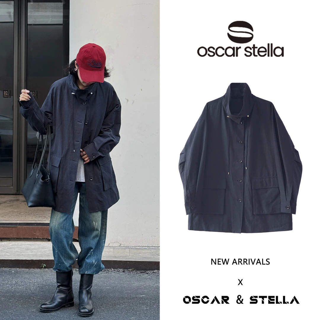 OSCAR&STELLA【墨写】秋季新款抽绳立领宽松休闲风衣外套314-17116