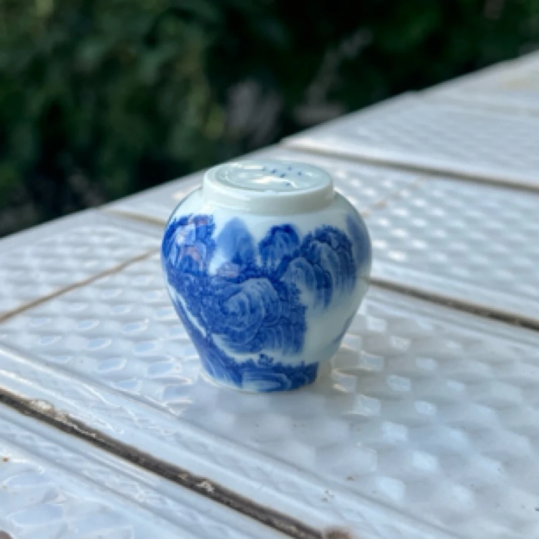 景德镇纯手工手绘柴窑原矿青花工笔细画精工山水小盖置把玩茶器茶