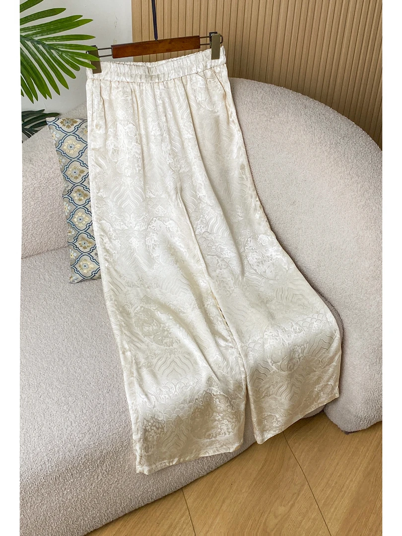 121 新中式国风龙鳞纹提花百搭时尚显瘦直筒裤女