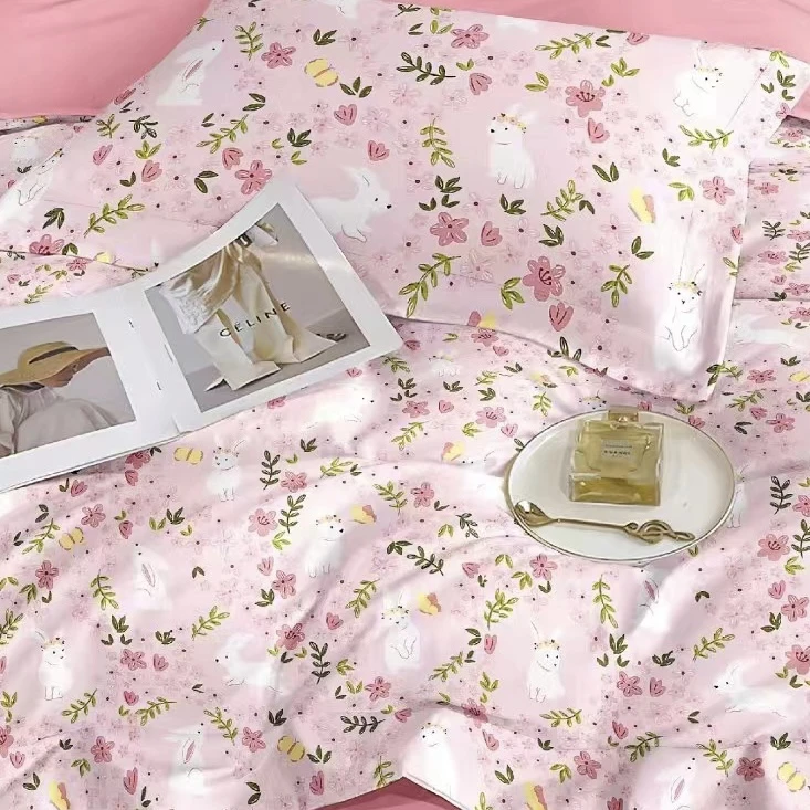 【A058花环兔】微瑕被套100棉全棉被罩单件精梳单人印花加厚绿色