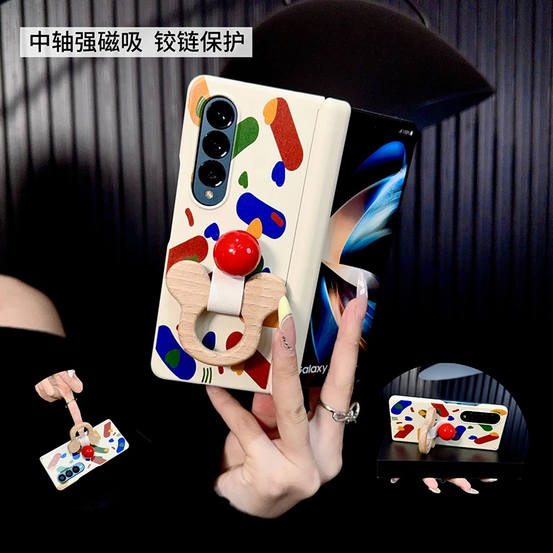 适用三星galaxyzfold4手机壳新款w23套zfold4泼墨kt猫ins指环圈女