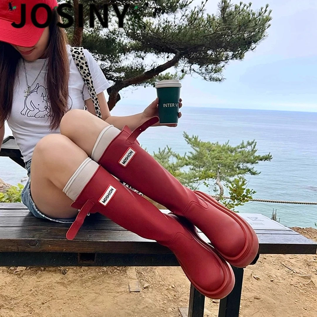 卓诗尼【断码清仓】厚底高筒靴户外雨靴女2025秋冬不过膝长筒骑士靴