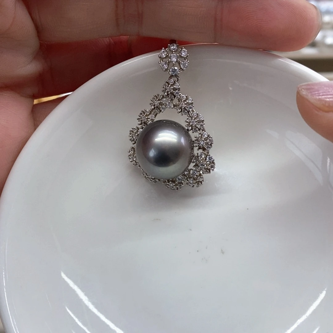 银S925镶嵌海水珍珠吊坠(不含链)