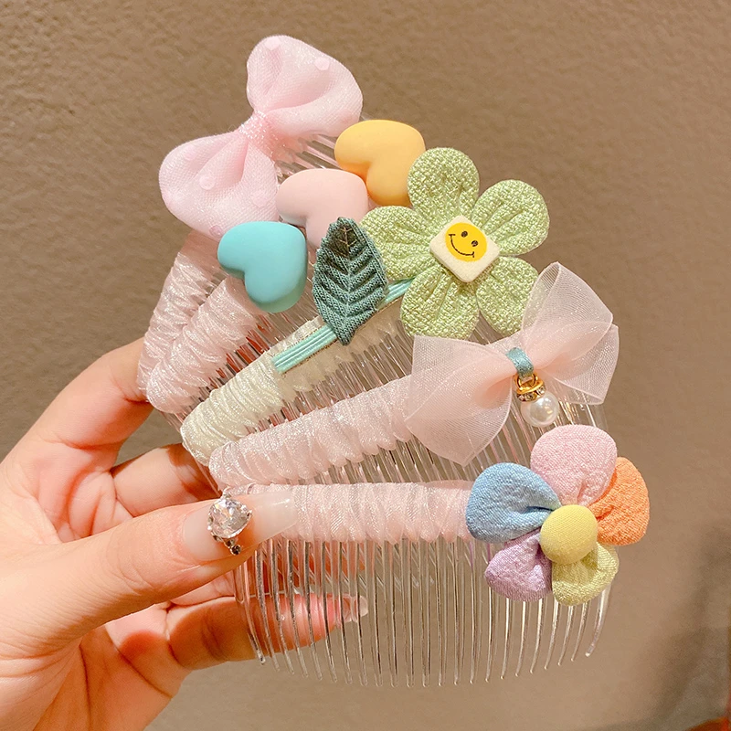 儿童刘海整理发梳网红后脑勺发夹女童梳理碎发神器小女孩花朵插梳
