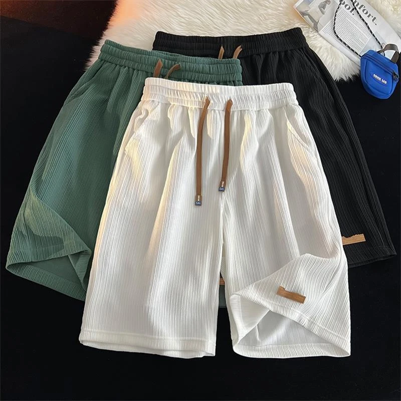 垂感冰丝休闲短裤男夏季韩版潮流直筒宽松5分裤子情侣薄款中裤潮