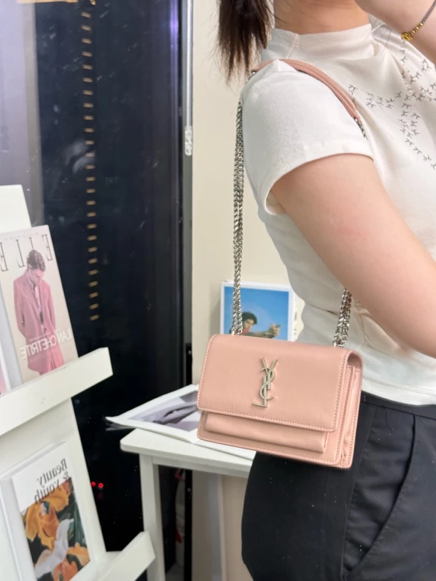 95新 YSL/圣罗兰 粉色日落包时尚百搭单肩斜挎包