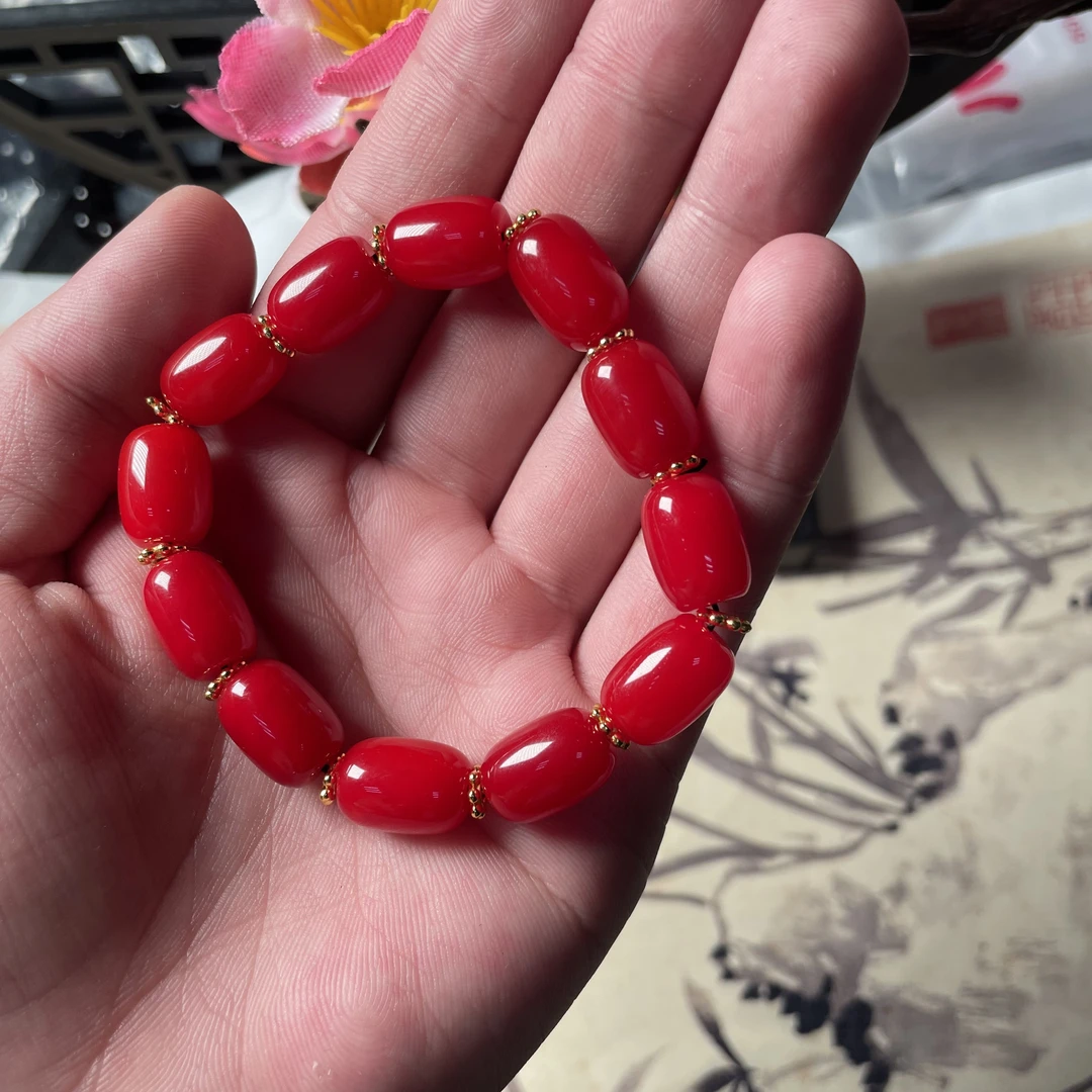 红豆杉玛瑙桶珠手串10*13