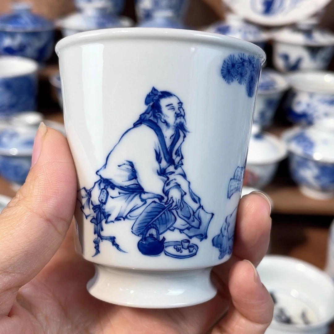 泥藝瓷梦人物直口闻香杯