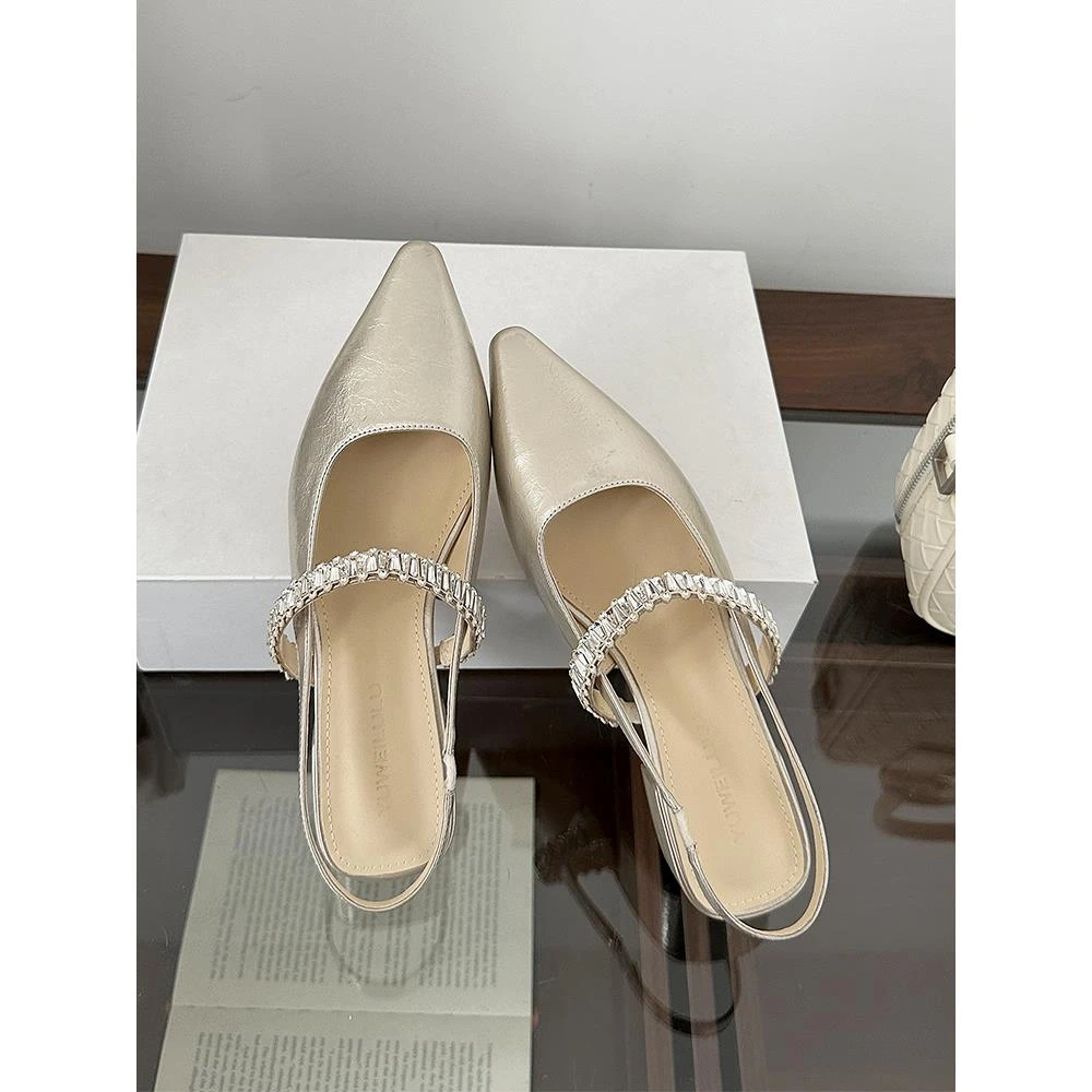 气质粗跟后空玛丽珍鞋女2025新款配裙子女鞋中跟尖头法式浅口凉鞋