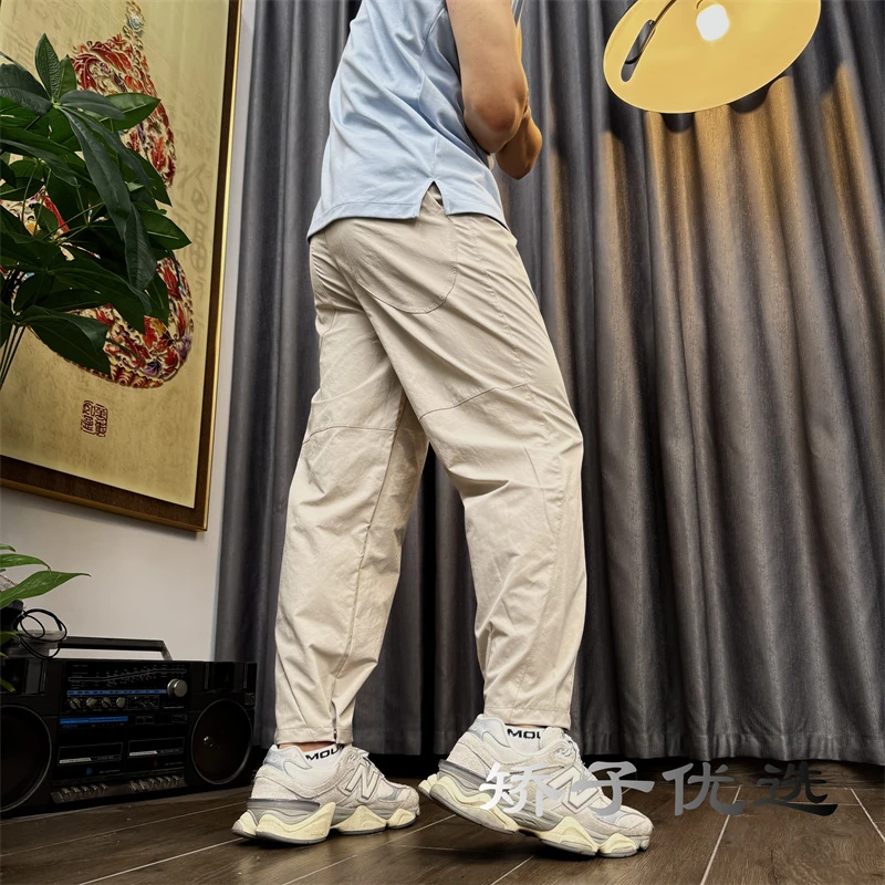 日单！弯刀立裁宽松直筒休闲裤男春夏欧美简约复古裤脚可调节！