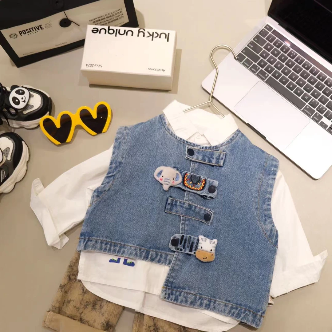 儿童春秋卡通立体小象牛仔马甲H1319