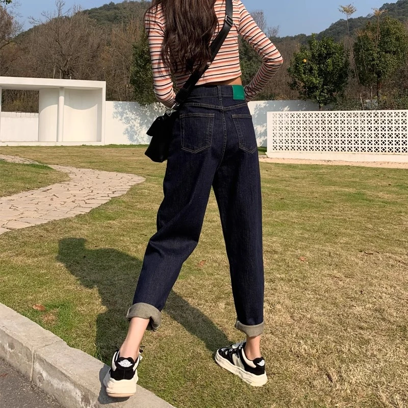 大码梨形身材哈伦牛仔裤女2025秋季加绒胖妹妹弹力宽松显瘦老爹裤