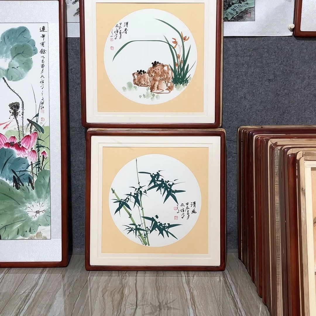 国画书画作品带框63×63厘米