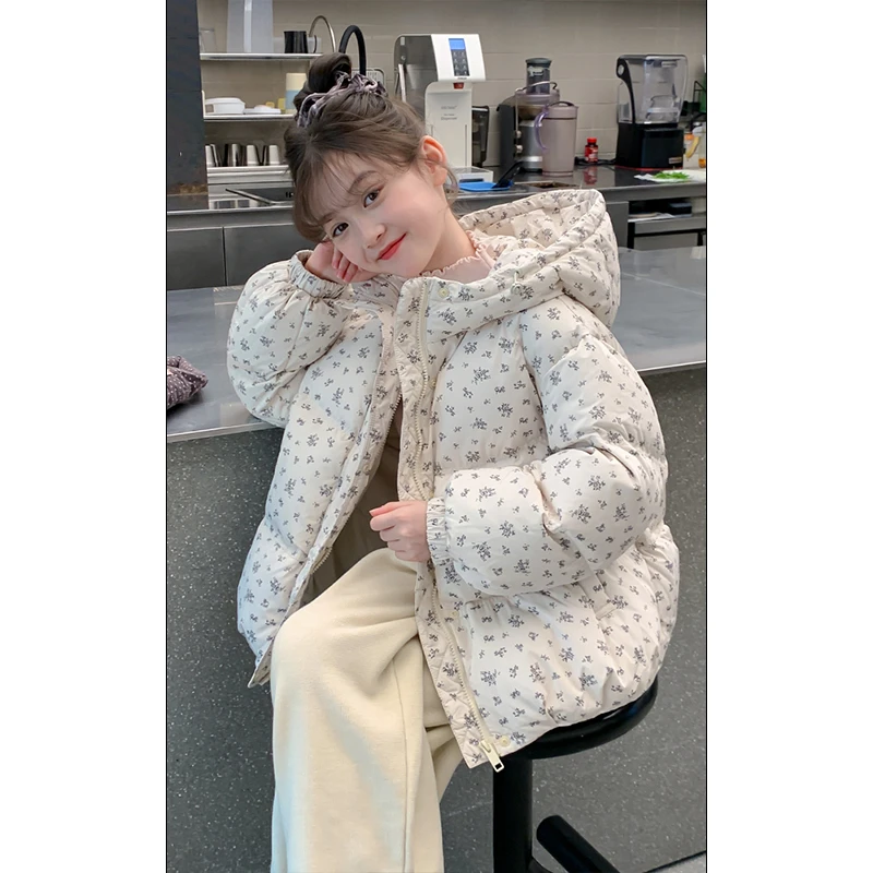 女童棉服冬装外套2025新款洋气儿童羽绒棉衣冬季女孩碎花棉袄7790