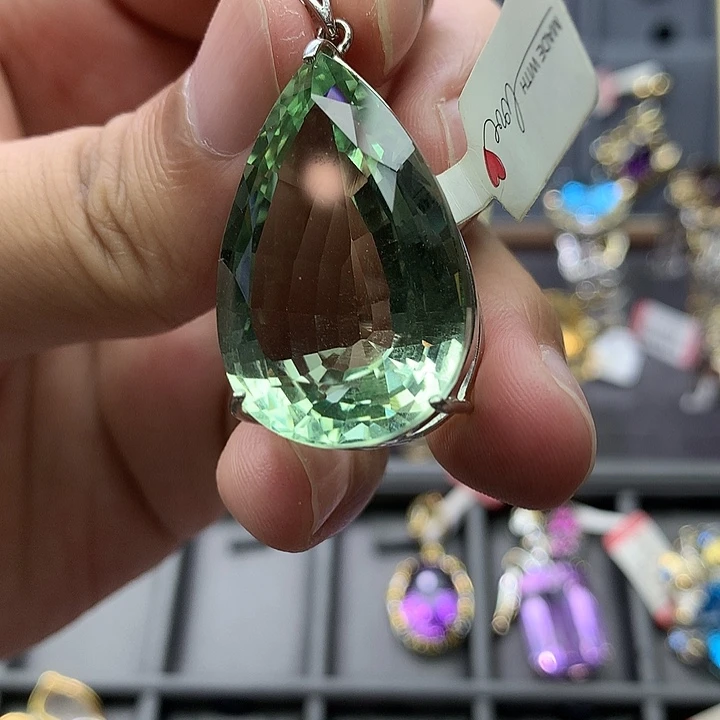 吊坠(不含链)银S925镀金镶嵌水晶绿水晶